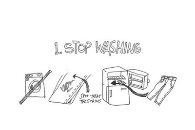 Illustration of a washer and a fridge with a headline reading 1. STOP WASHING