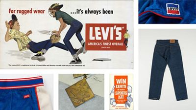 Collage of archival sportswear and memorabilia