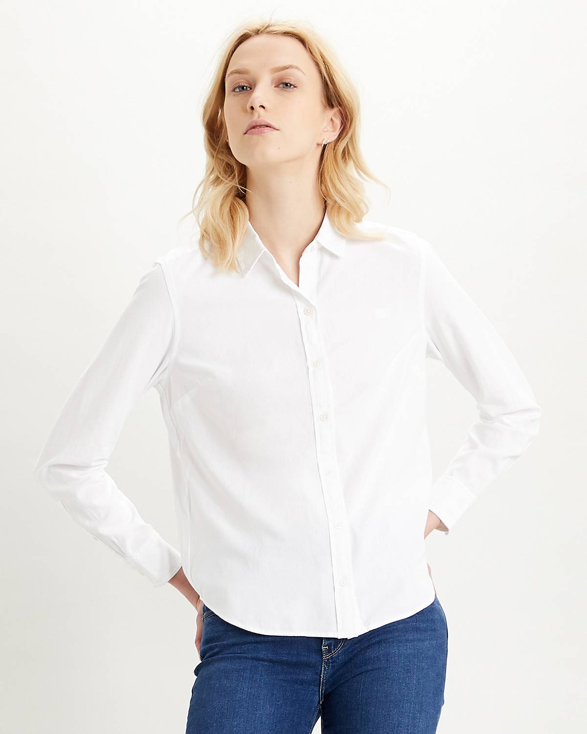 1 X Women Blouse Bodysuit Shirt V-neck Button Down Long Sleeve Top White  Black Classic