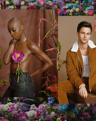 A photo of portraits of the women in the Beauty of Becoming campaign. From left to right, Willow Smith, Xiye Bastida, Oge Egbuono, Brandon Flynn, and Dolores Huerta