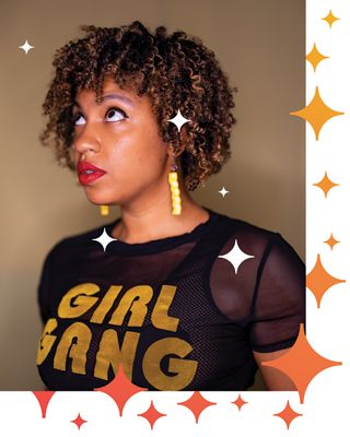 a women with star graphics surrounding her.