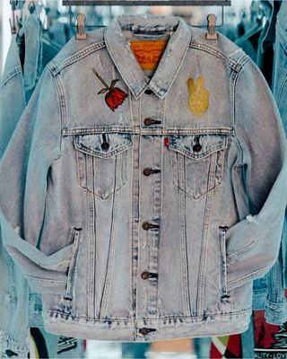 light wash denim jacket with embroidery