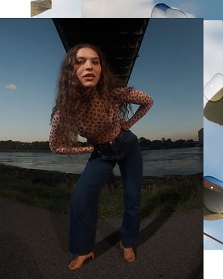 A model wearing Levi's sustainable loose straight jeans