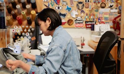 Lisa Hon sewing custom Levi's
