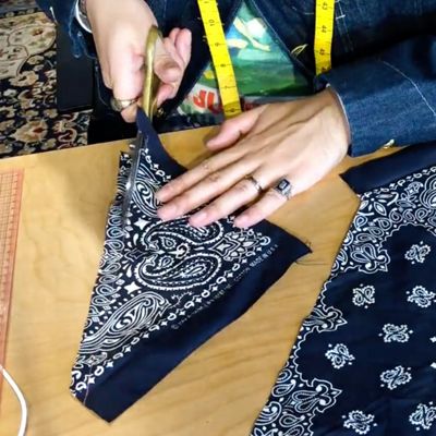 cutting bandana with scissors