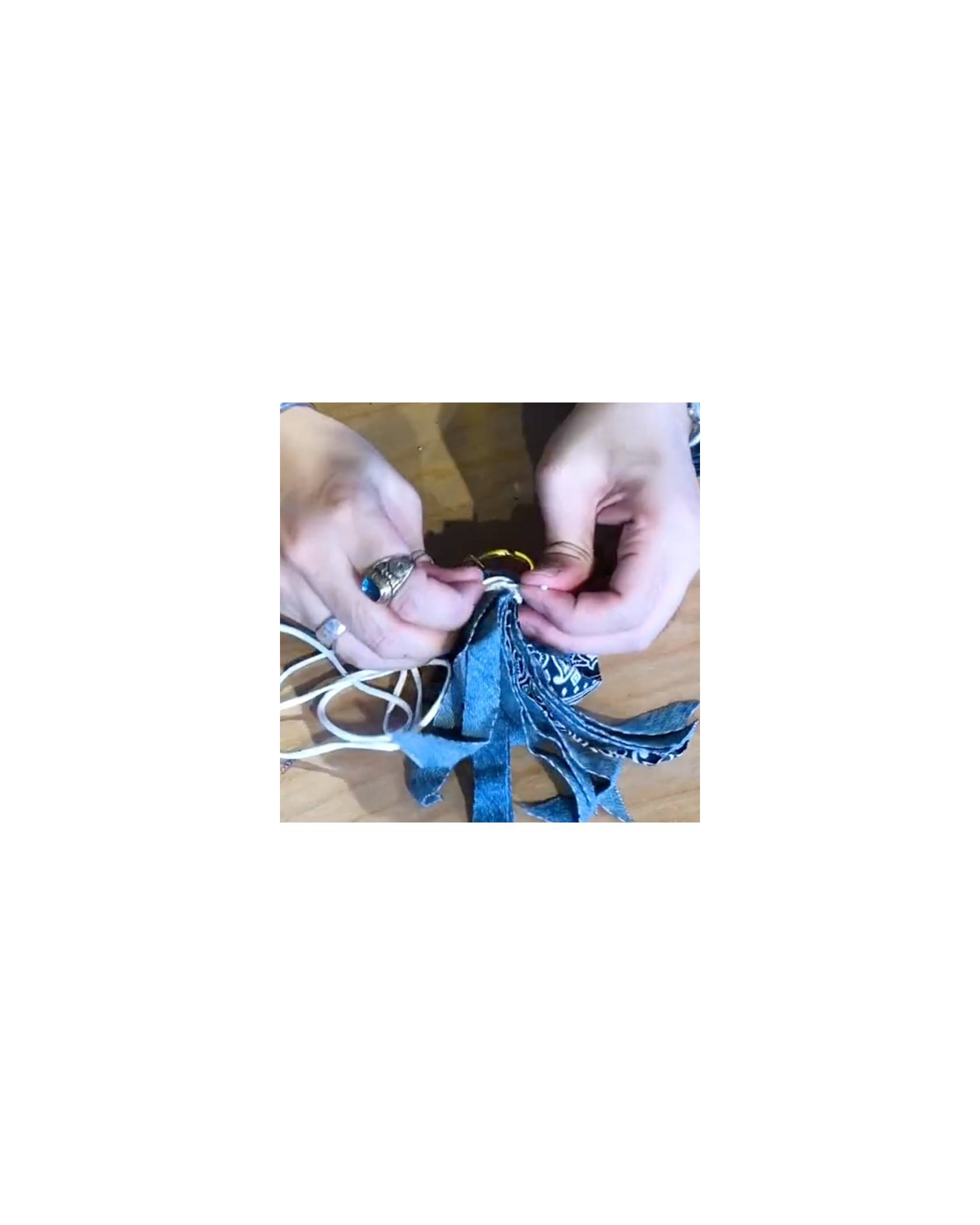 tie denim ribbons onto keyring
