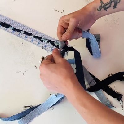 knot denim strips end of each braid