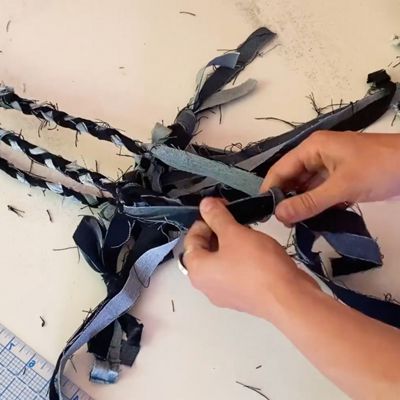knot denim strip ends together