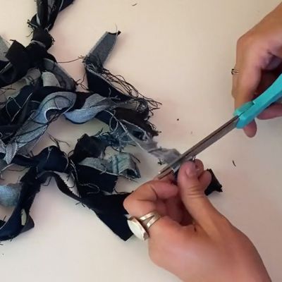 cutting denim strips