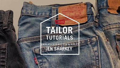 jeans lying down with the words "Tailor Tutorials, Jen Sharkey" written over the top