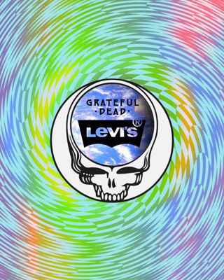 A moving background of swirling colorful squares and the Grateful Dead logo in the center with a Levi's logo