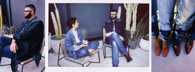 Film collage of Victoria Cao and Michael Burch sitting on deck chairs on the balcony of the Levi's Plaza.