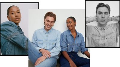 models sitting in denim shirts