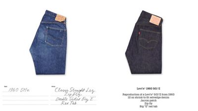 Flat lay of light blue pair of jeans and a dark pair of jeans.