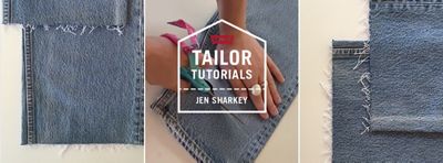 raw hem cut on denim jeans close up