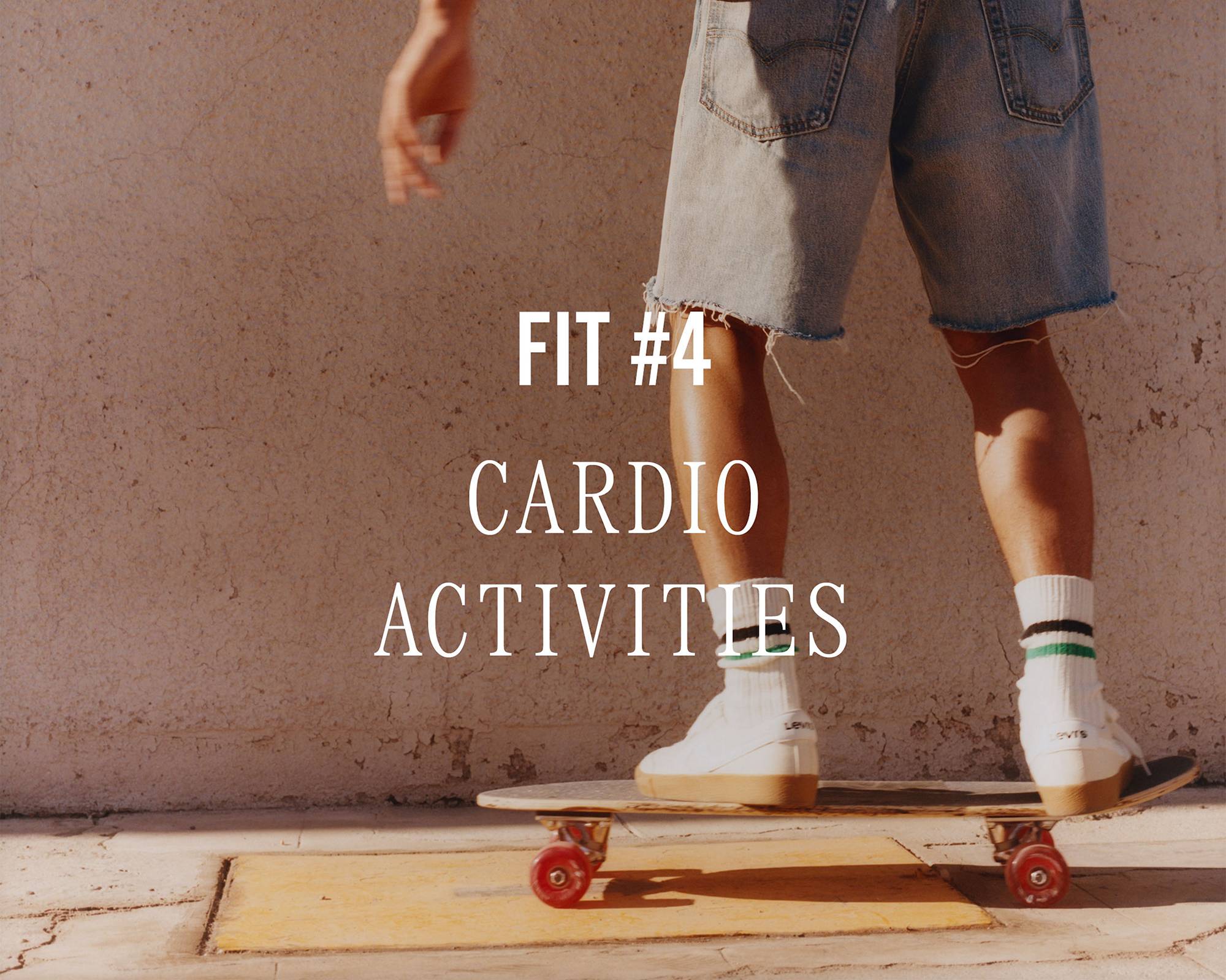 Image of model skateboarding with overlaid text "Fit #4 CARDIO ACTIVITIES"
