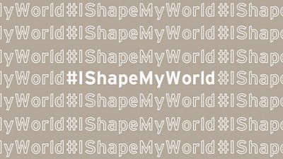 I shape my world header with a beige background and white texgt.