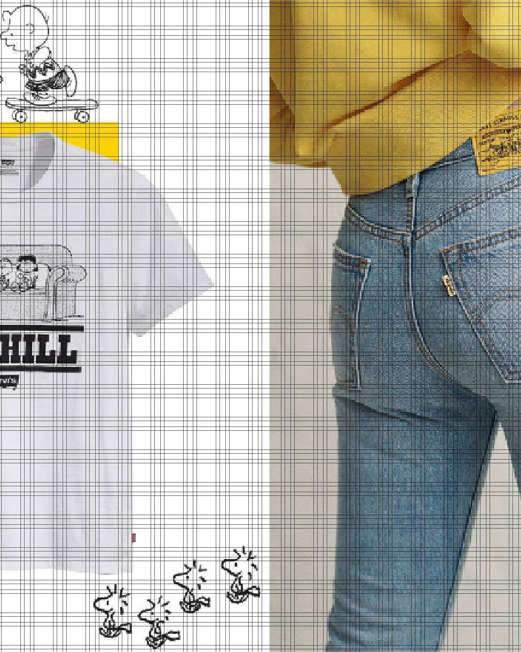 Peanuts image, on the right are peanuts jeans with a yellow levi's tab.