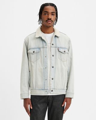 Model wearing jean jacket