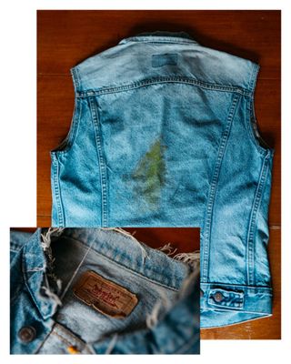 A sleeveless denim jacket