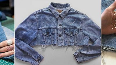 crystal jacket denim cropped jacket