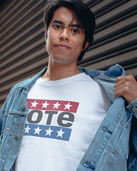 men vote, jean jacket