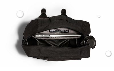 Top view of a backpack open to see what it can hold.