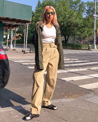 Michelle Li wearing different relaxed fits