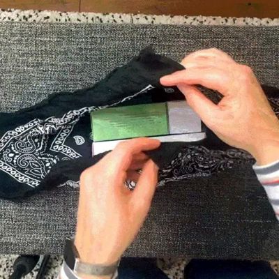 bandana with gift being wrapped