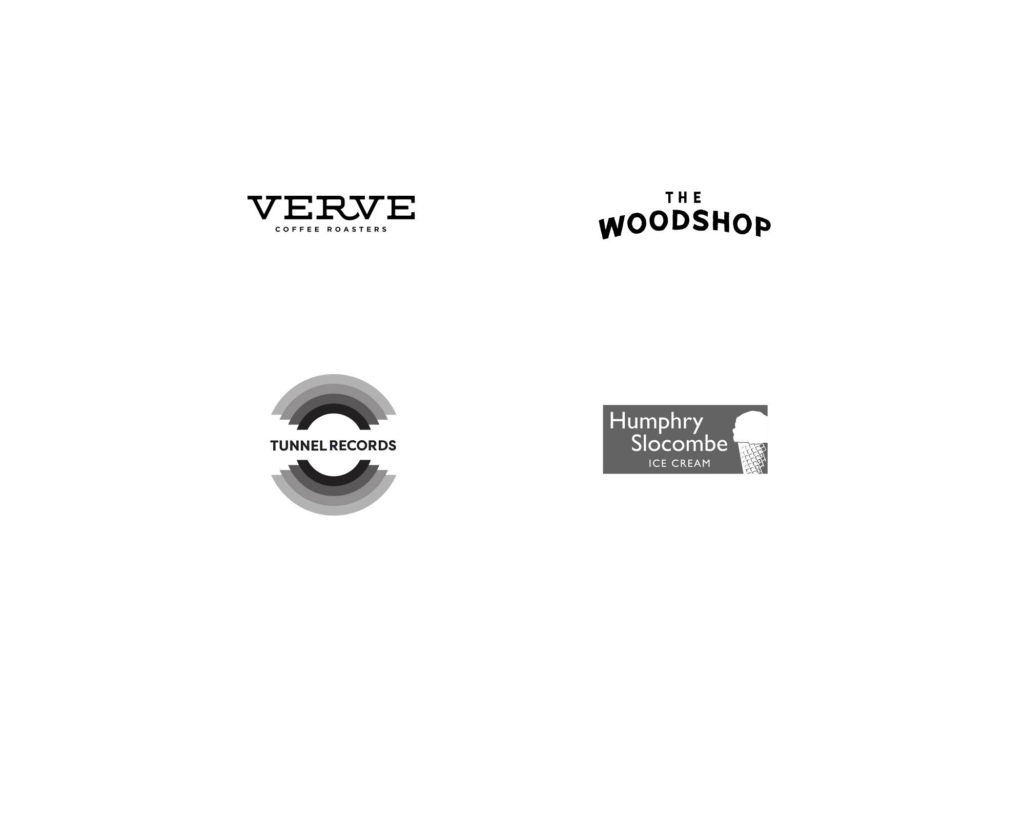 Logos of our Marketplace partners: Verve Coffee, The Woodshop, Tunnel Records, and Humphry Slocombe Ice Cream.