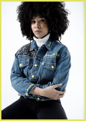 A portrait shot of Marrisa Wilson wearing a customized Levi's Trucker Jacket