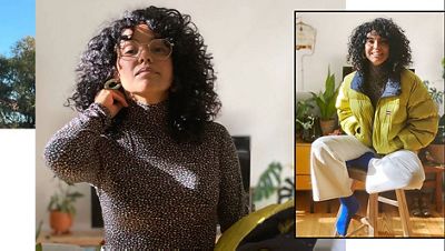 Collage of Micaela Stuart's outfits.