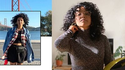 Collage of Micaela Stuart's outfits.