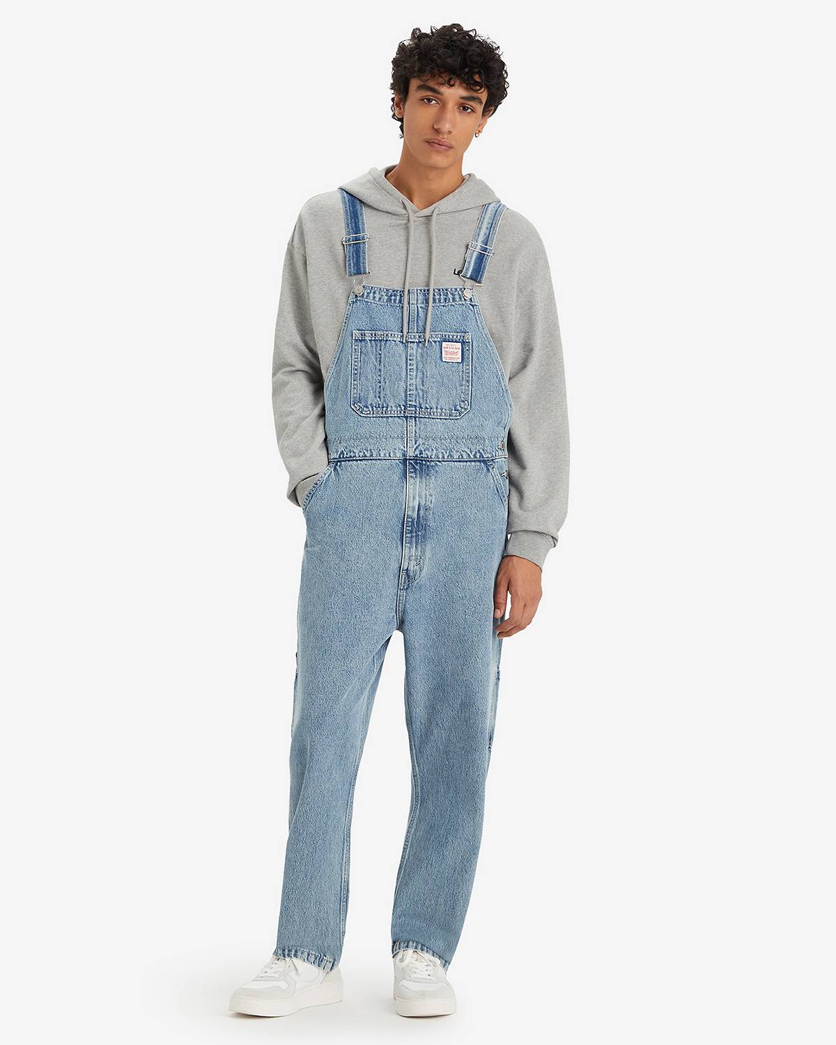 Male model wearing overalls.