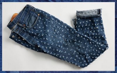 pair of jeans with tiny frays