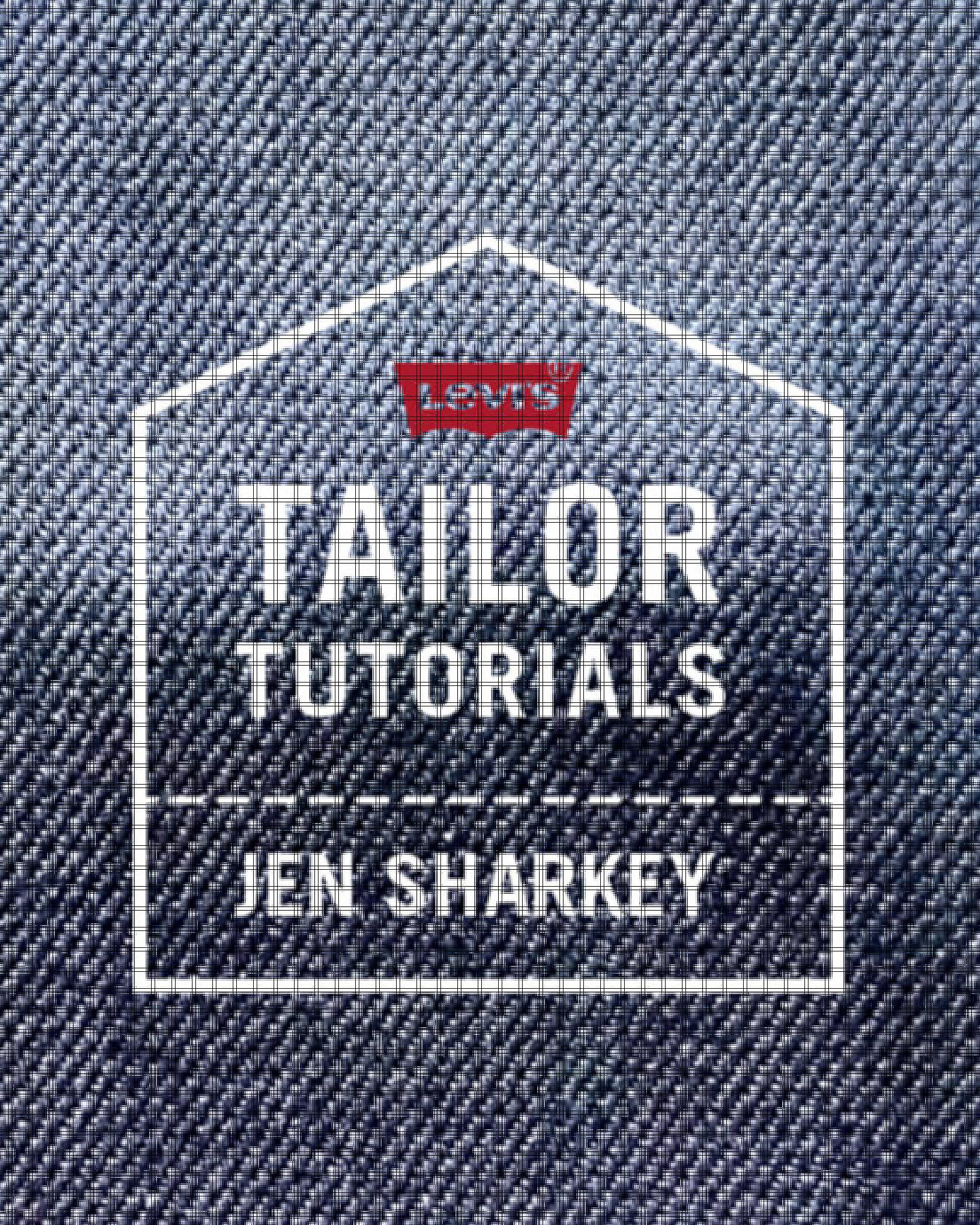 A denim background with the words, "Tailor Tutorials, Jen Sharkey"