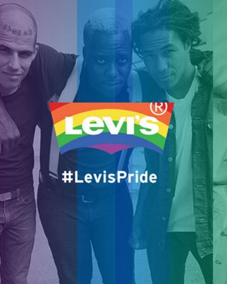 a photo of a group of people with rainbow colors layered over the top