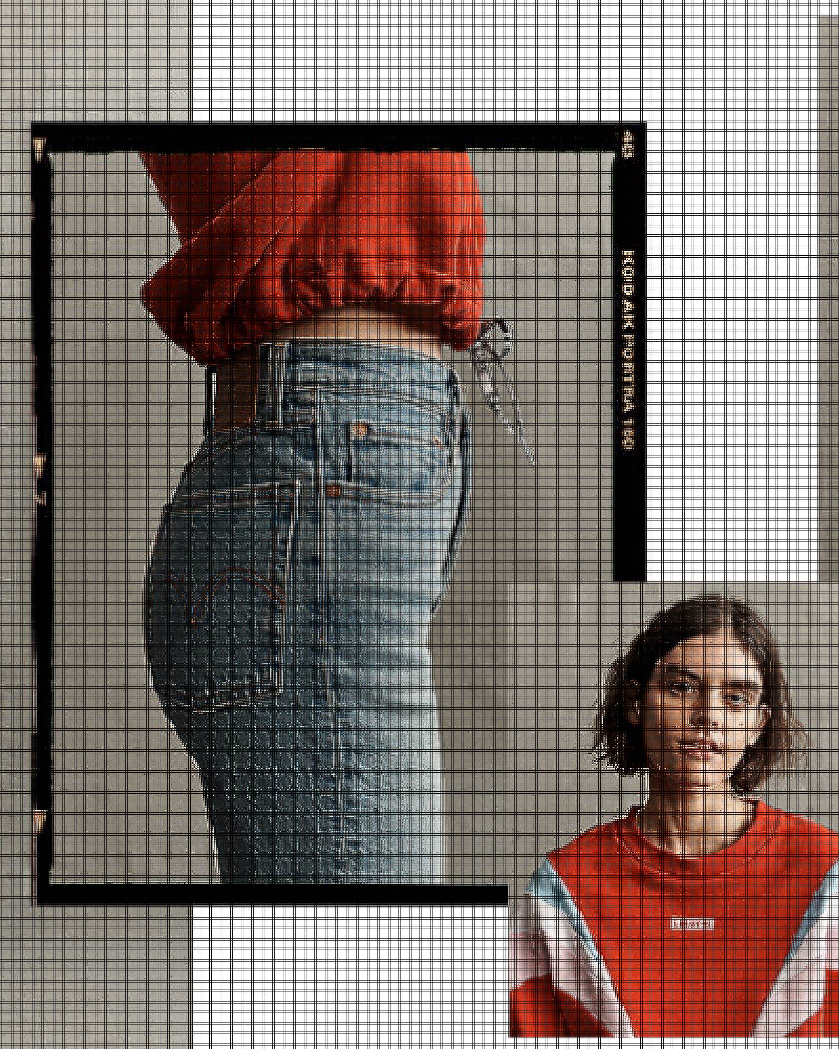 woman wearing high rise denim jeans and red sweatshirt