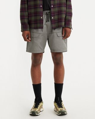 Model wearing black shorts