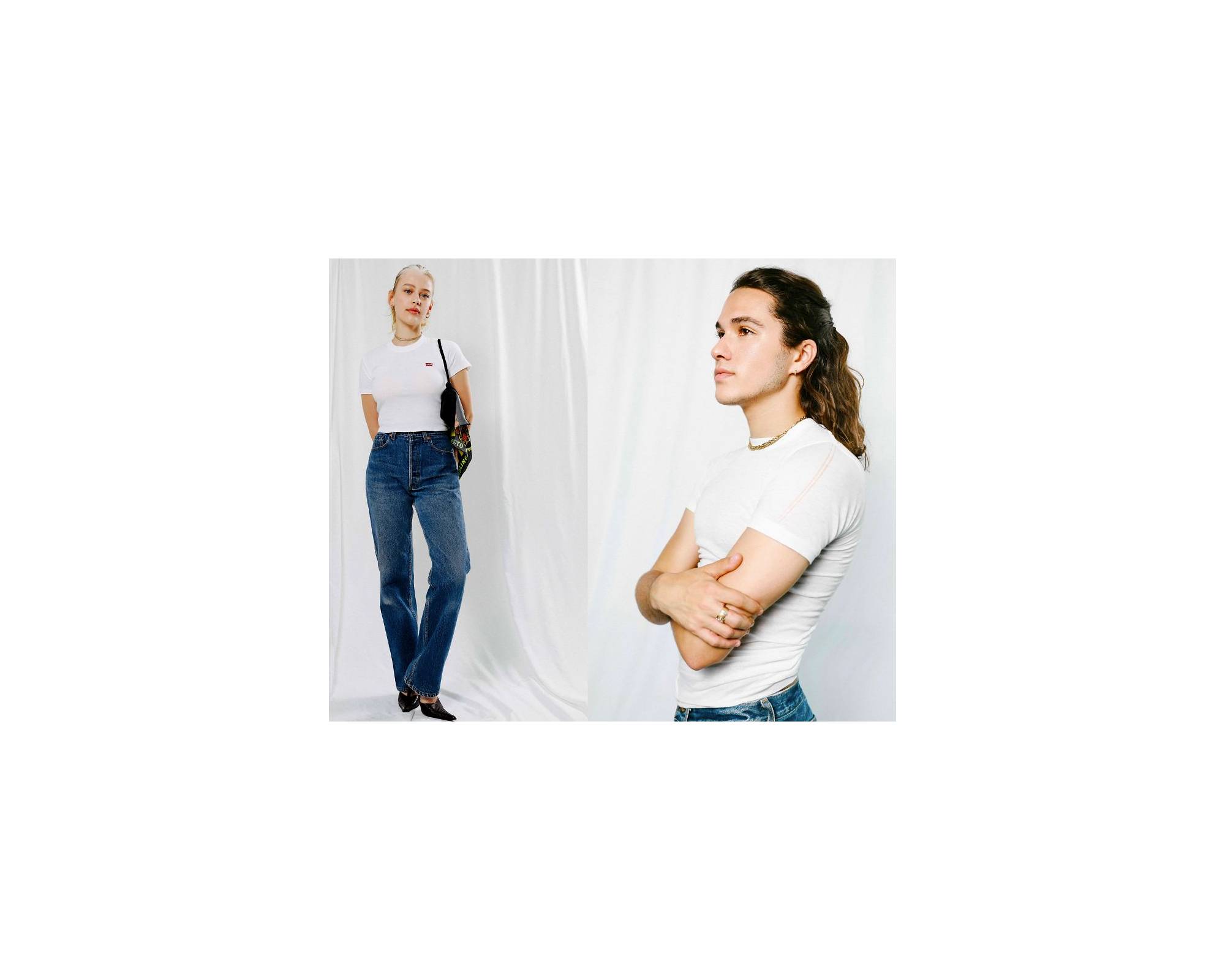 Jared Ellner and woman standing wearing white tee and jeans.