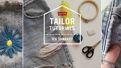 flower embroidered on jeans