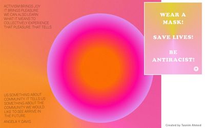 Two side by side graphics on the importance of anti-racism and wearing a mask.