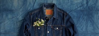 denim jacket with flower in pocket