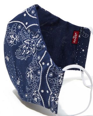 Three levi's masks: Blue, black, and red