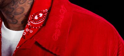 Close up image of red Verdy jacket.