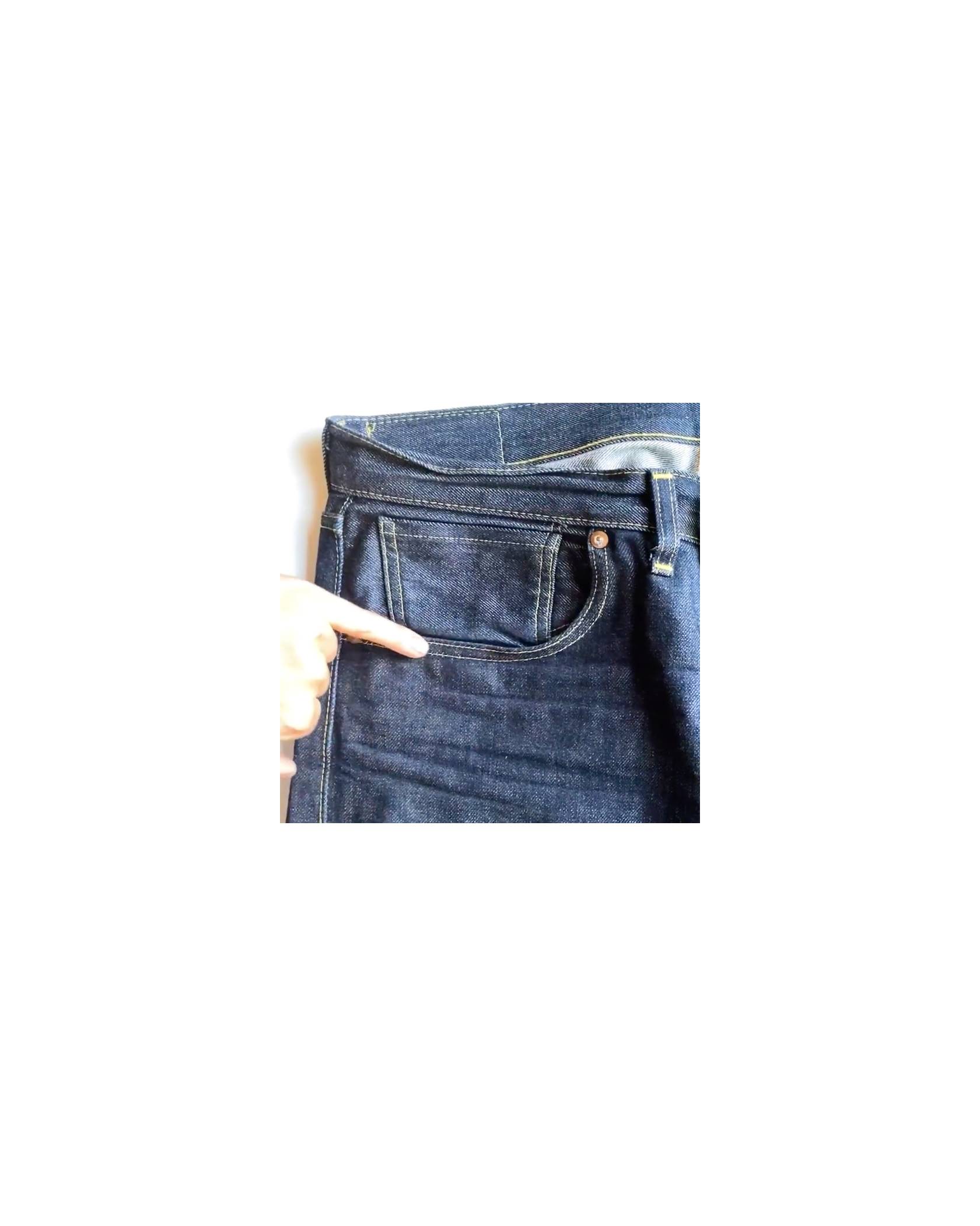 A lockstitch on the pocket of jeans