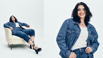 Barbie Ferreira sitting in a chair and wearing denim.