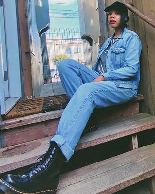 GIFs of Natasia Berry wearing all denim.