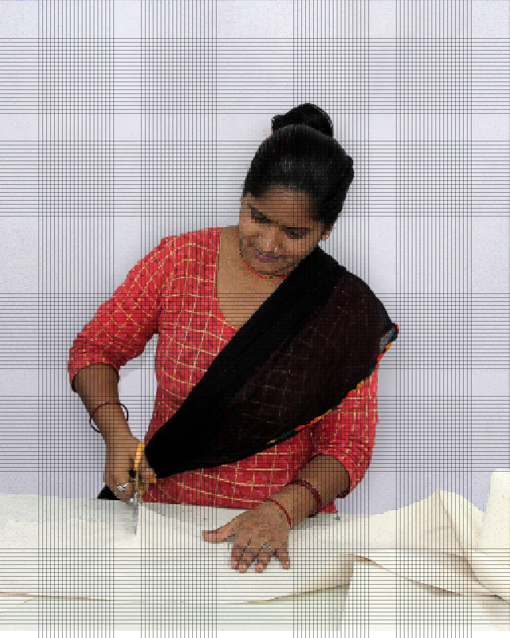 women cutting fabric