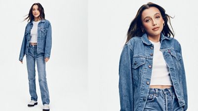 Emma Chamberlain wearing a canadian tuxedo.